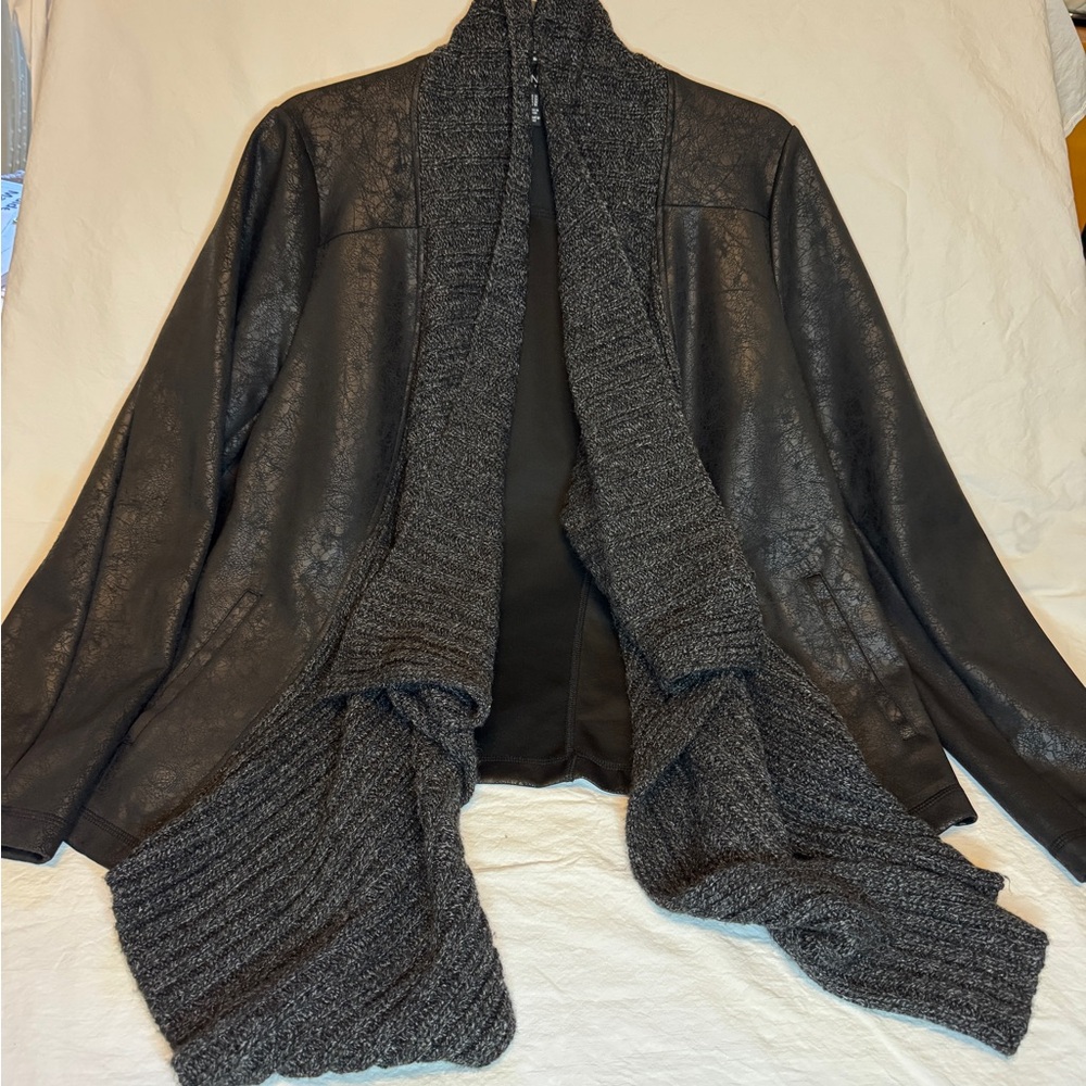 Jones New York Faux Leather Jacket with Knit Collar - Picture 6 of 6